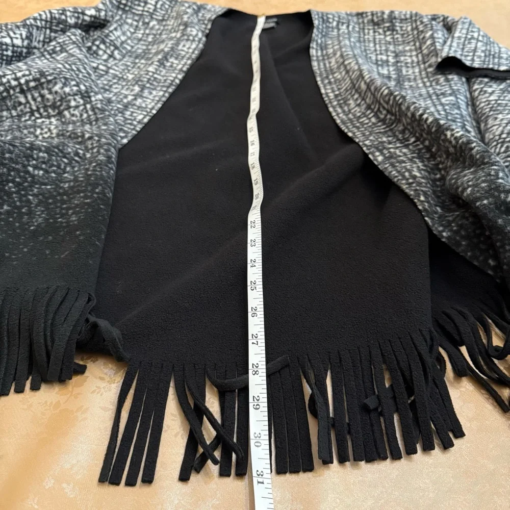 Black White Ombre Ruana Wrap Fringe Poncho Shawl Cardigan Cozy OS Layering Piece